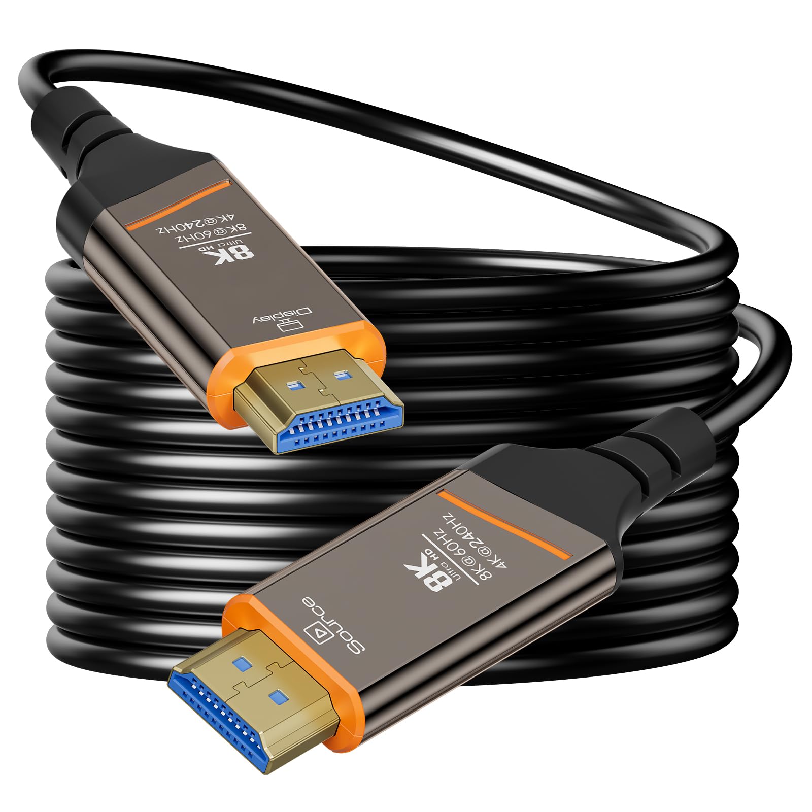 Cavo HDMI in fibra ottica, 100 m, cavo HDMI 2.1 8K, ad alta velocità, 48 Gbps, supporto 8K a 60 Hz, 4K a 240 Hz, HDR dinamico, eARC, HDCP 2.3, connettore placcato oro e guscio in lega di zinco, per