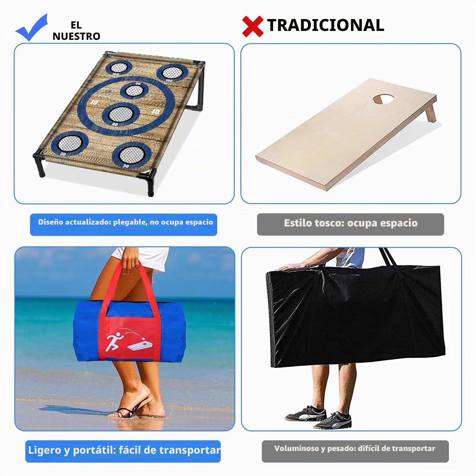 NZQXJXZ Juego de Cornhole para Familia y Adulto, 3x2 Ft Portátil Cornhole Juego de Lanzamiento con 8 Bolsas de Frijoles y Bolsa de Transporte, Ideal para al Aire Libre, Interior, Patio Trasero, Césped