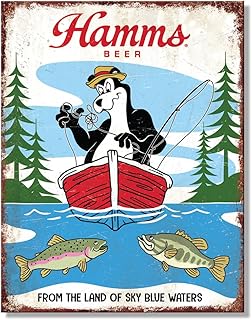 Hamms Beer Fishing Tin Sign - Nostalgic Vintage Metal Signs - Made in the USA