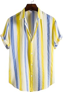 メンズハワイアンシャツ半袖アロハビーチシャツストライプサマーカジュアルボタンダウンシャツ、レギュラーフィット、マルチカラー,4#,3XL