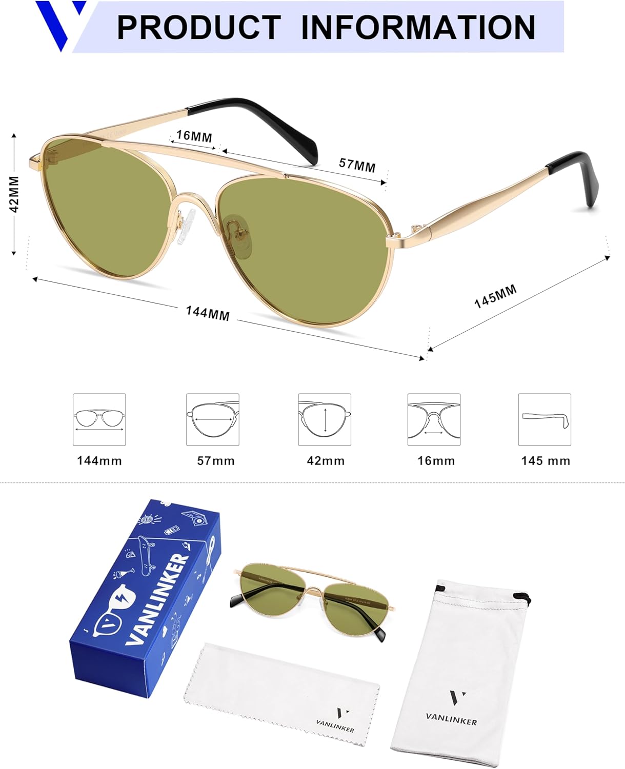 VANLINKER Polarized Trendy Aviator Metal Cat Eye Sunglasses for Women Men Retro Vintage Shades VL9868 - Image 4