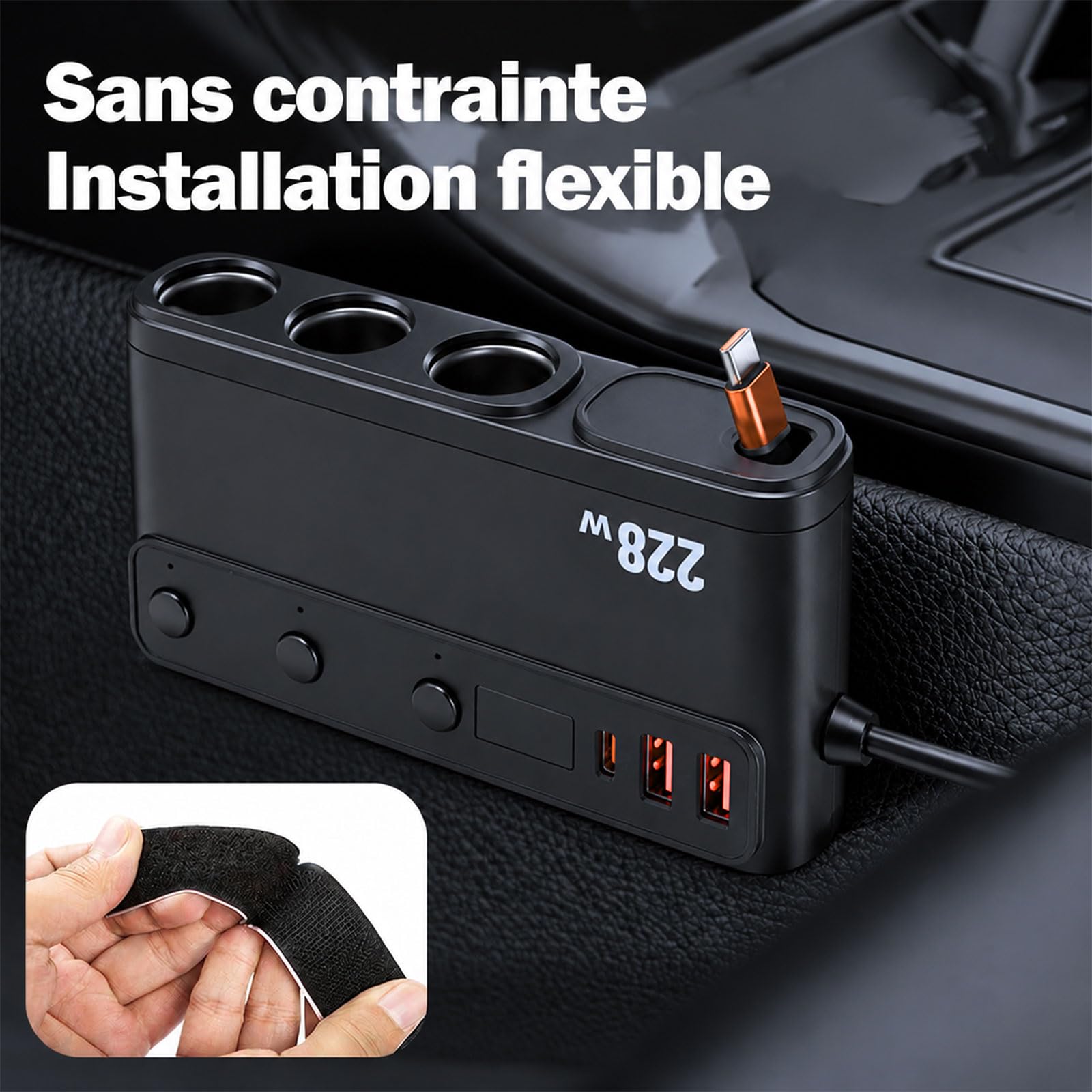 Cargador de coche USB-C PD45W, 9 en 1, 228 W, adaptador para