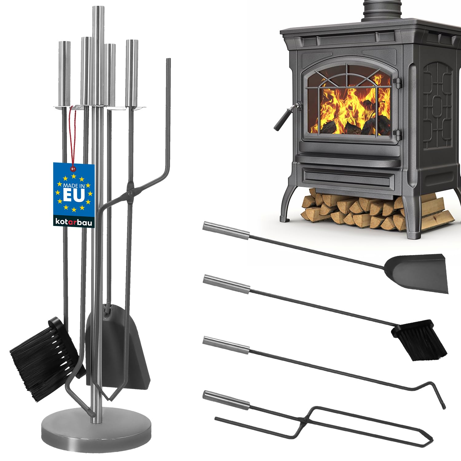 KOTARBAU® 5tlg. Edelstahl Kamingarnitur Kaminofen Besteck