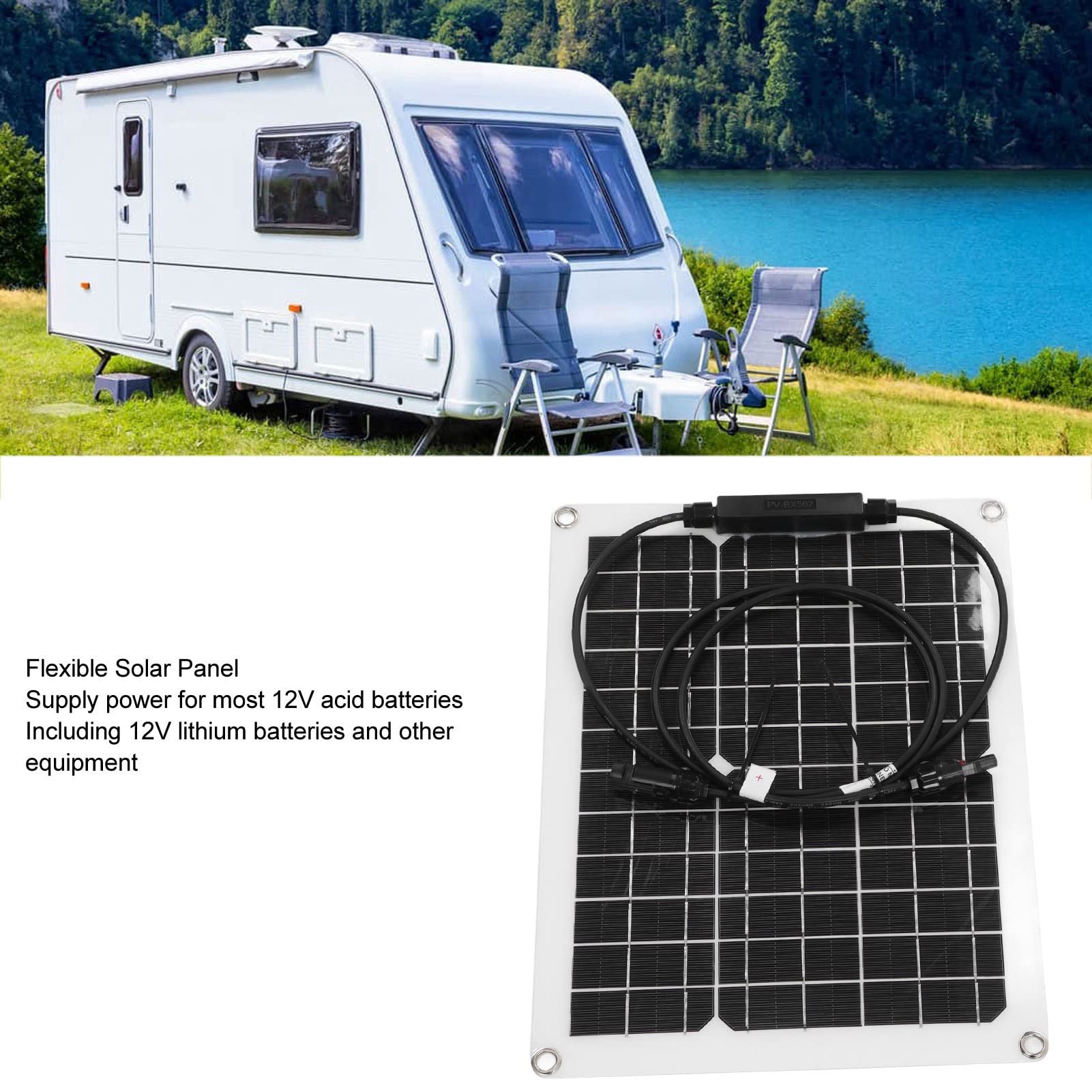 Cocoarm Kit Pannello Solare Flessibile Kit Pannello Solare in Silicio Monocristallino 2x15W Impermeabile Anti Riflusso 30 Gradi Pieghevole per Tenda da Cabina per Barche da 40°F a 185°F