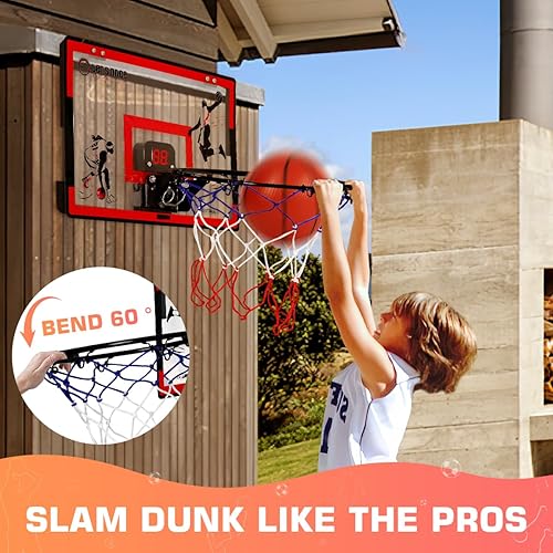 Miniatura 5 de FBSPORT Aro de baloncesto para interiores, mini aro de baloncesto para interiores con 4 bolas, aro de baloncesto plegable sobre la puerta para