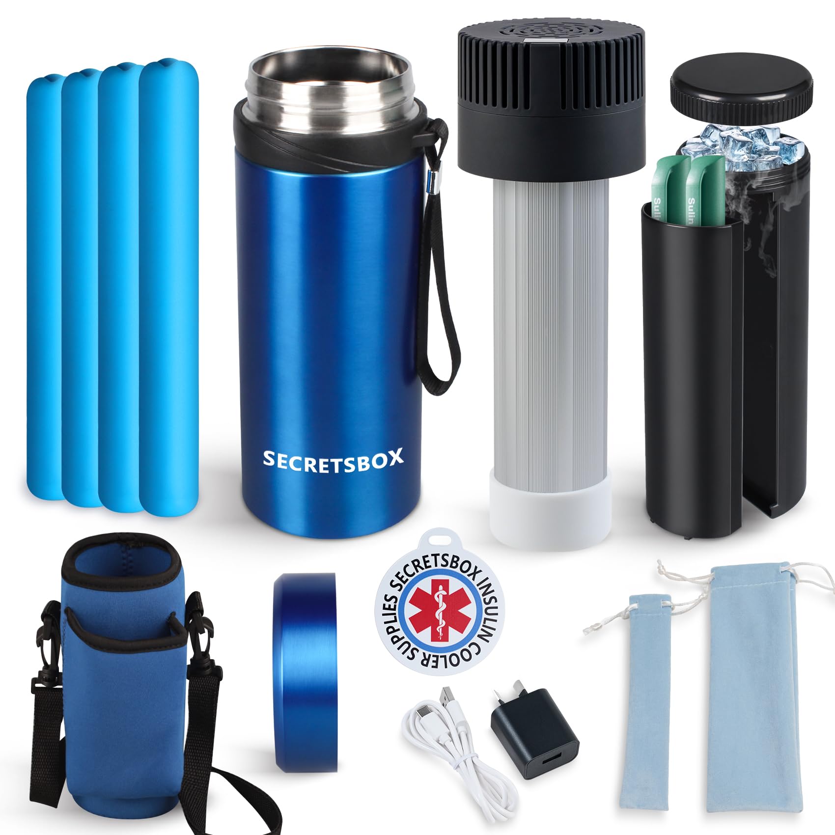 Insulin Cool Box Travel Case Big Diabetic Medicine Travel Car Cool Box Insulin Cool Bag Cooler TSA Approved Carry Case with Adjustable Ice Bag Portable Medication Storage Cooler Navy Blue-image-10