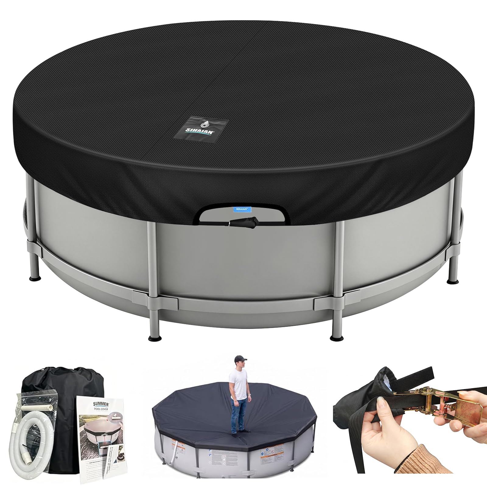 SIHAIAN 14 Ft Pool Cover with Automatic Drain Above Ground Pool Cover, Easy Installation Round Pool Cover Protector, Round Hot Tub Cover Ideal for hydrophilic and Dustproof Winter Pool Cover-image-7