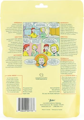 Miniatura 8 de Nellie's Polvo para lavavajillas, potente eliminación de grasa, ecológico y sin fosfatos, limpieza a base de plantas para platos espumosos, bolsa de