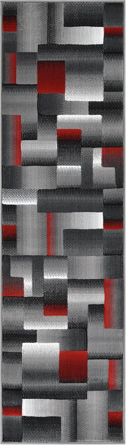 HR 2’ x 7’ Runner in Lava - Premium Quality Lava/Black/Gray Abstract Geometric Modern Squares Pattern Area Rug - Contemporary Styling for Living Room, Bedroom - Unique Home Décor