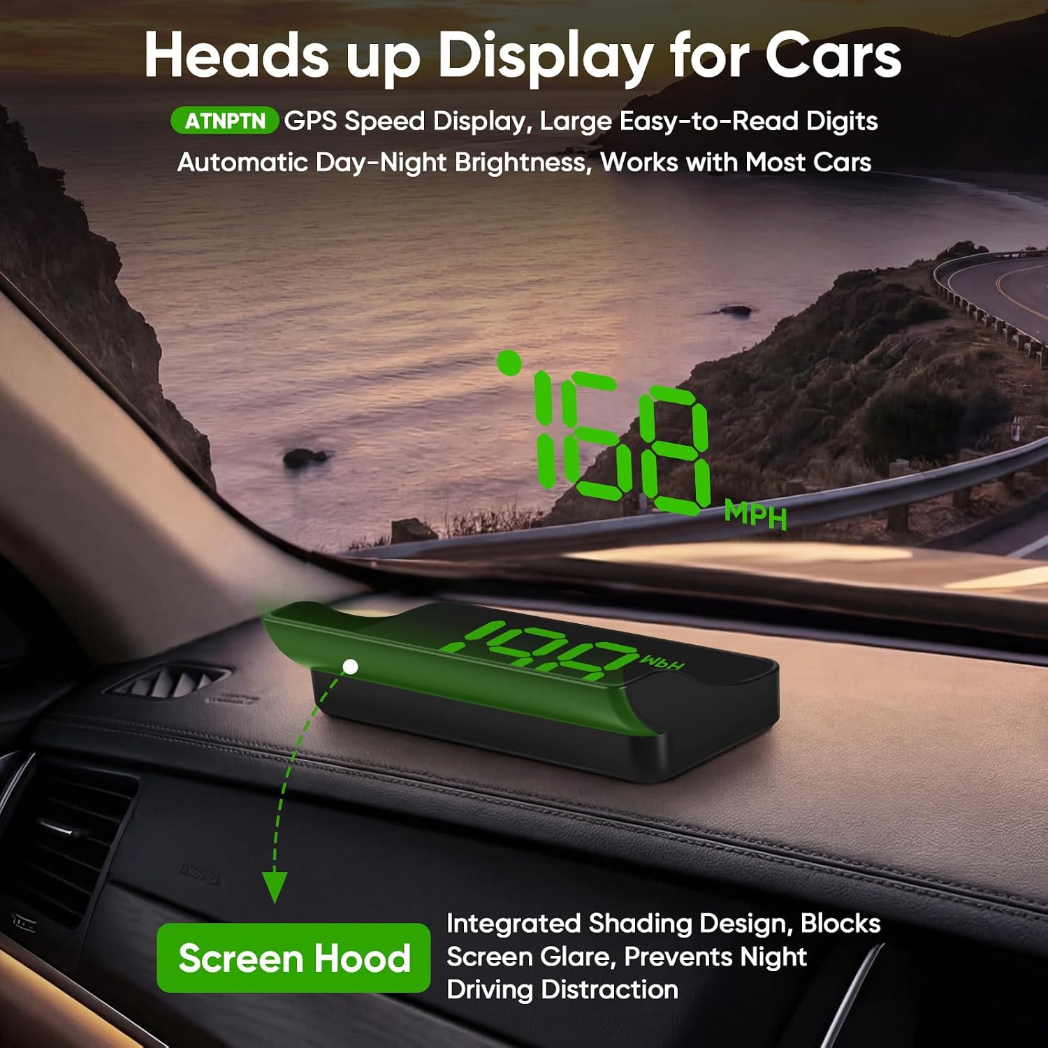 Smart in-Car HUD Co-Pilot - Heads Up Display for Cars Windshield, GPS Speedometer MPH, Digital Speedometer for Car, USB Plug & Play, Automatic Brightness (H1-Green) 3 71a+wVmLWCL. AC SL1500
