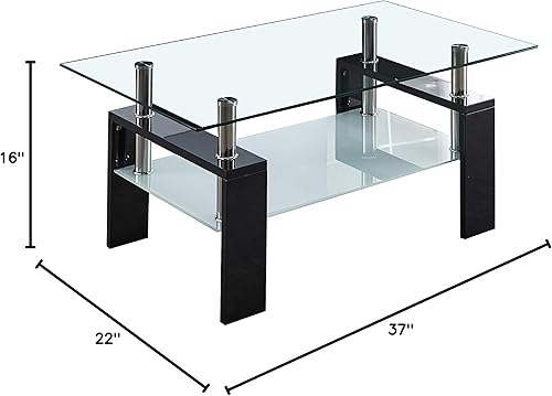 Miniatura 3 de Mesa auxiliar rectangular de cristal para sala de estar, moderna mesa auxiliar con estante inferior, perfecta para sala de estar, conversación,