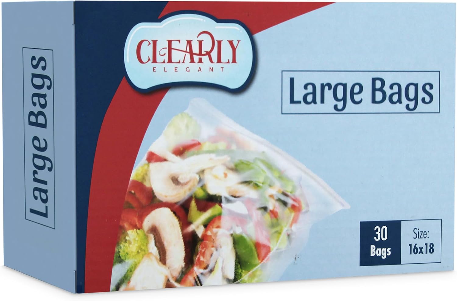Clear Plastic Zipper Bags, 16"x18" 30 Count Pack of Plastic Bag with Zipper, Ideal Large Zip Bags for Food, Storing Clothes, Blankets and Household Items
