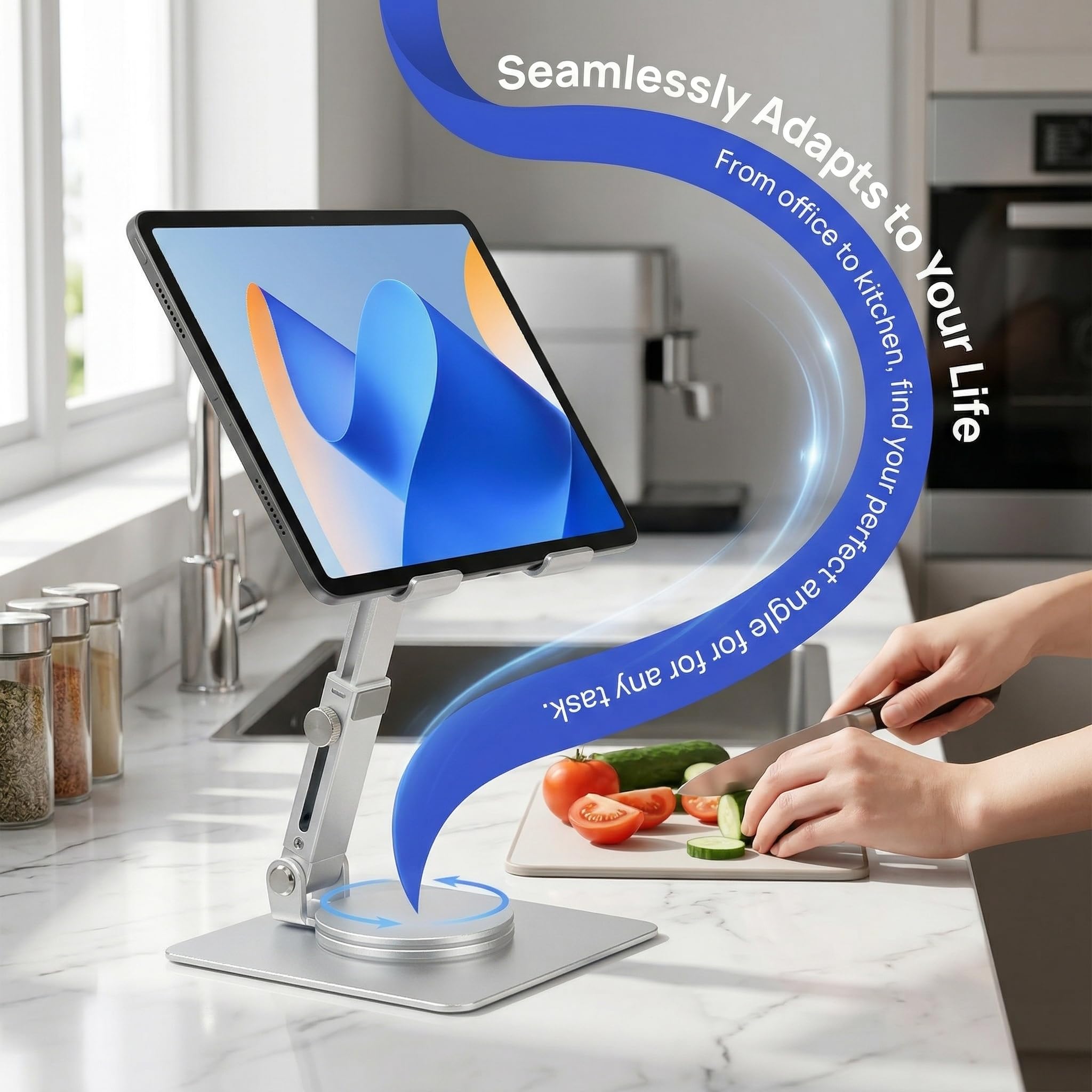 Supporto per Tablet in Lega di Alluminio Regolabile 360° Girevole, Porta Pieghevole per iPad/Samsung 7-13"