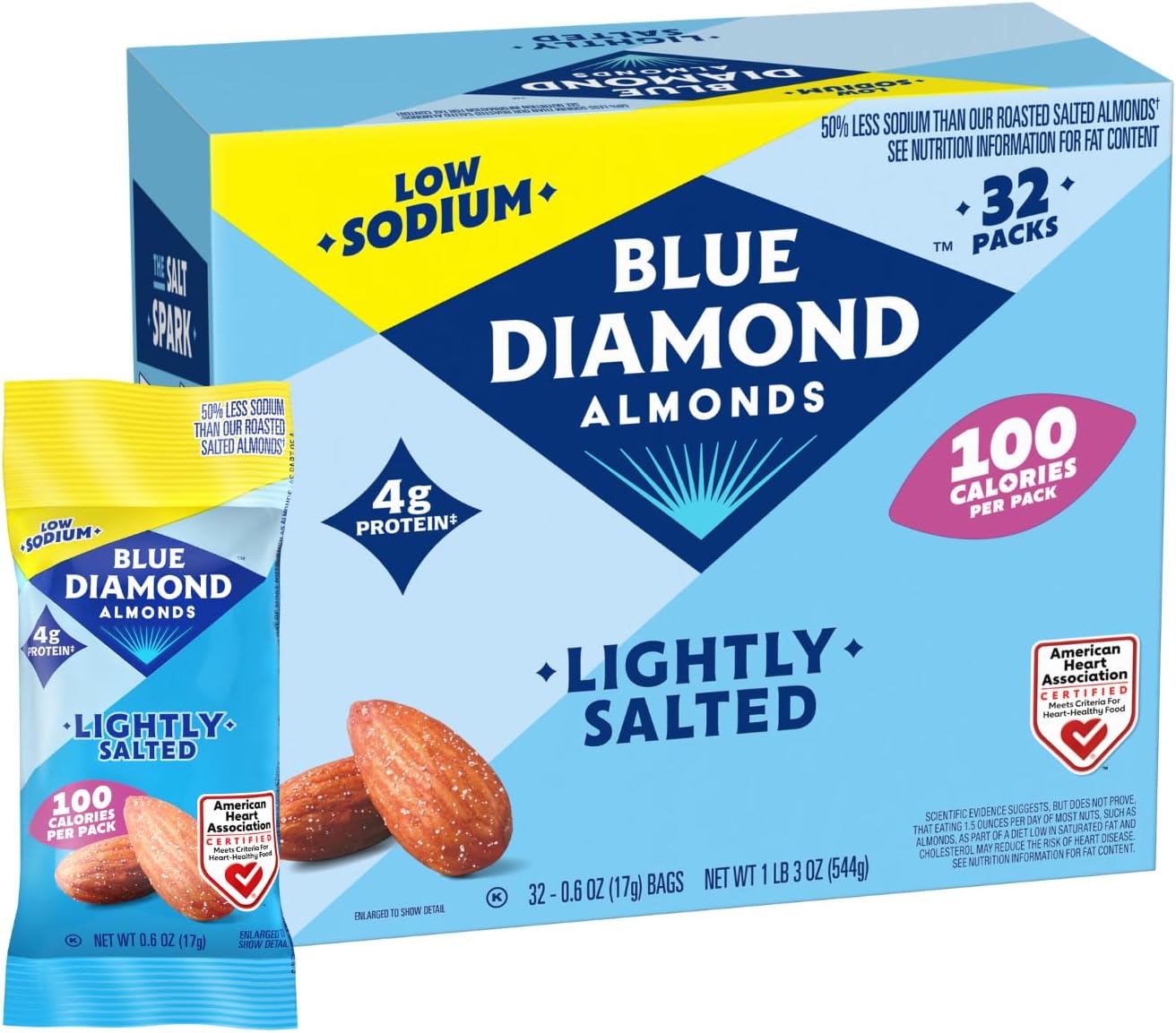 Low Sodium Lightly Salted Snack Nuts, 100 Calorie Packs, 0.6 Ounce (Pack of 32)
