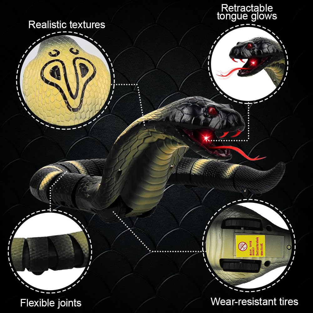 Serpiente teledirigida, RC teledirigido cobra serpiente, serpiente de juguete eléctrico, con mando a distancia, ojos LED brillantes, lengua retráctil