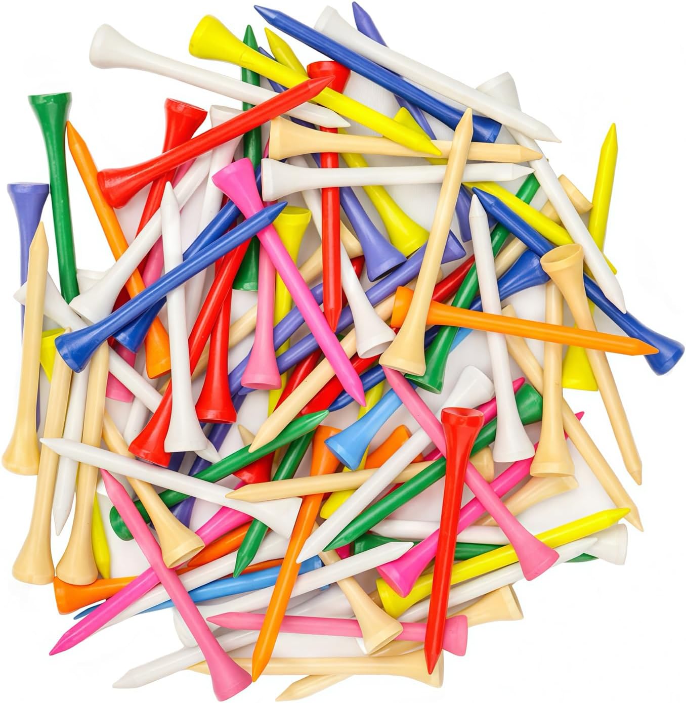 Golf Tees Multiple Colors Mixed Size Package, 100pcs Professional Bamboo/Wood Golf Tees, Size 3-1/4", 2-3/4" & 1-1/2" Reduce Friction and Resistance