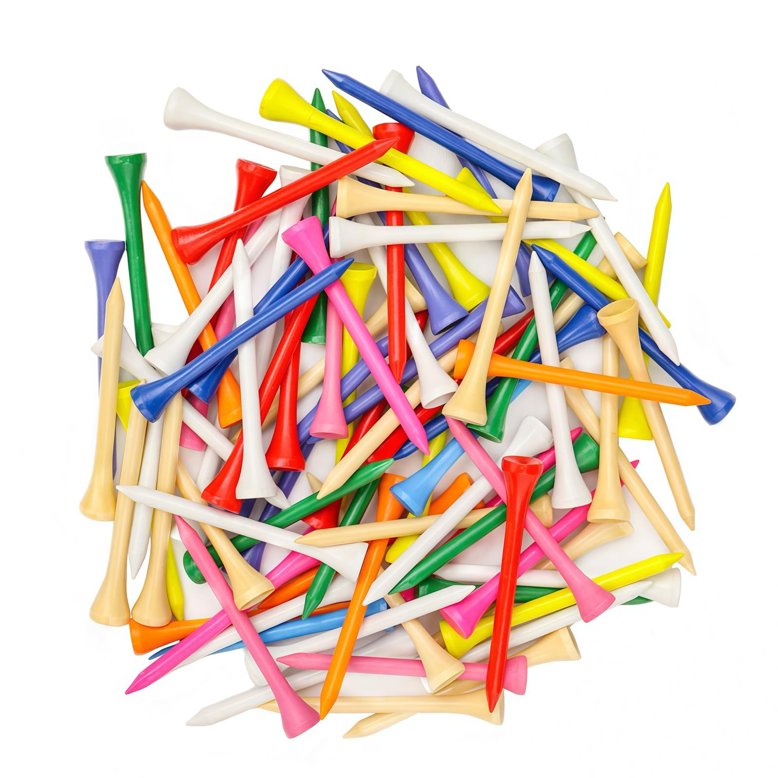 Golf Tees Multiple Colors Mixed Size Package, 100pcs Professional Bamboo/Wood Golf Tees, Size 3-1/4", 2-3/4" & 1-1/2" Reduce Friction and Resistance