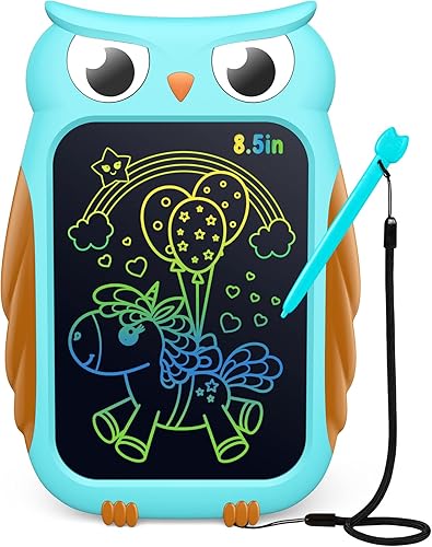 TECJOE Tablet de dibujo LCD de búho, tableta de dibujo colorida de 8.5 pulgadas, almohadillas de dibujo electrónicas borrables y reutilizables,