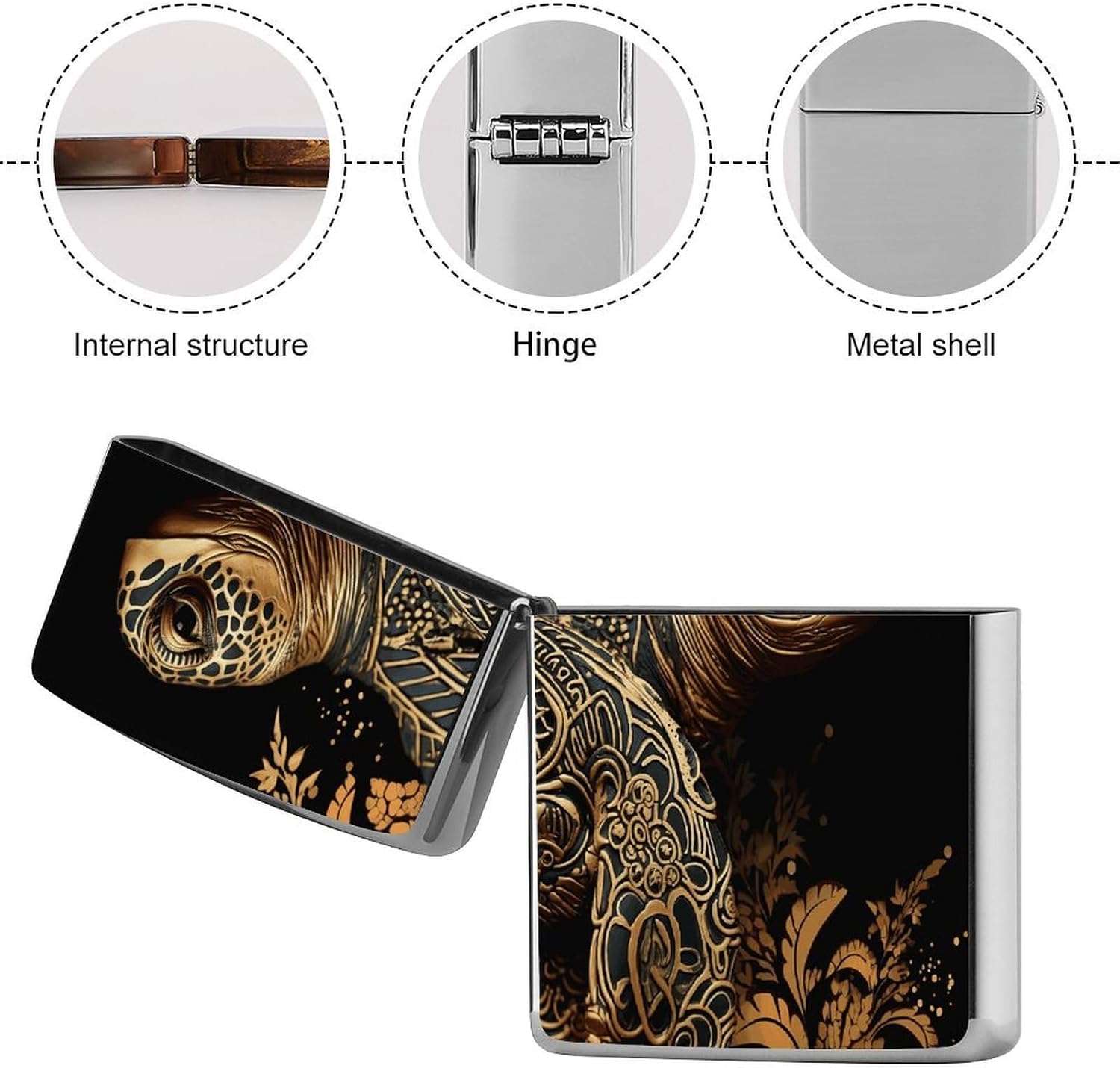 Black and Gold Sea Turtle Pattern Lighter Case Cover Lighter Shell