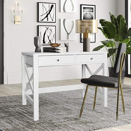 Miniatura 9 de ChooChoo Computer Desk Study for Home Office, Modern Simple 40 Inches Desk with Drawers, Makeup Vanity Console Table, White
