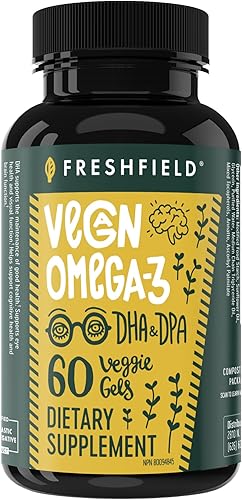Freshfield Suplemento vegano Omega 3 DHA aceite de algas premium suministro de 2 meses a base de plantas sostenible premium y libre de mercurio