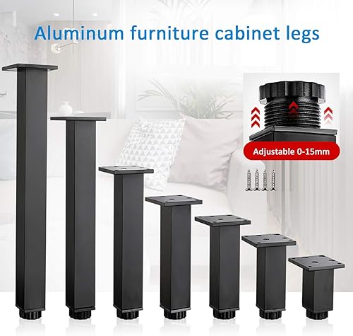 Miniatura 8 de Patas ajustables de aleación de aluminio de 0 a 0.591 in, patas de mesa de centro de sofá, patas de baño, patas de lavabo, 5 a 15.7 in, negro mate,