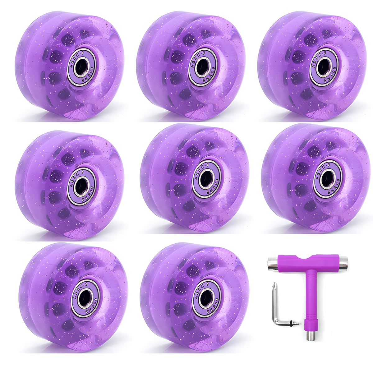 Roues de Patins à roulettes, Lot de 8 Roues de Rechange for Patins à roulettes d'extérieur, 58 mm x 32 mm