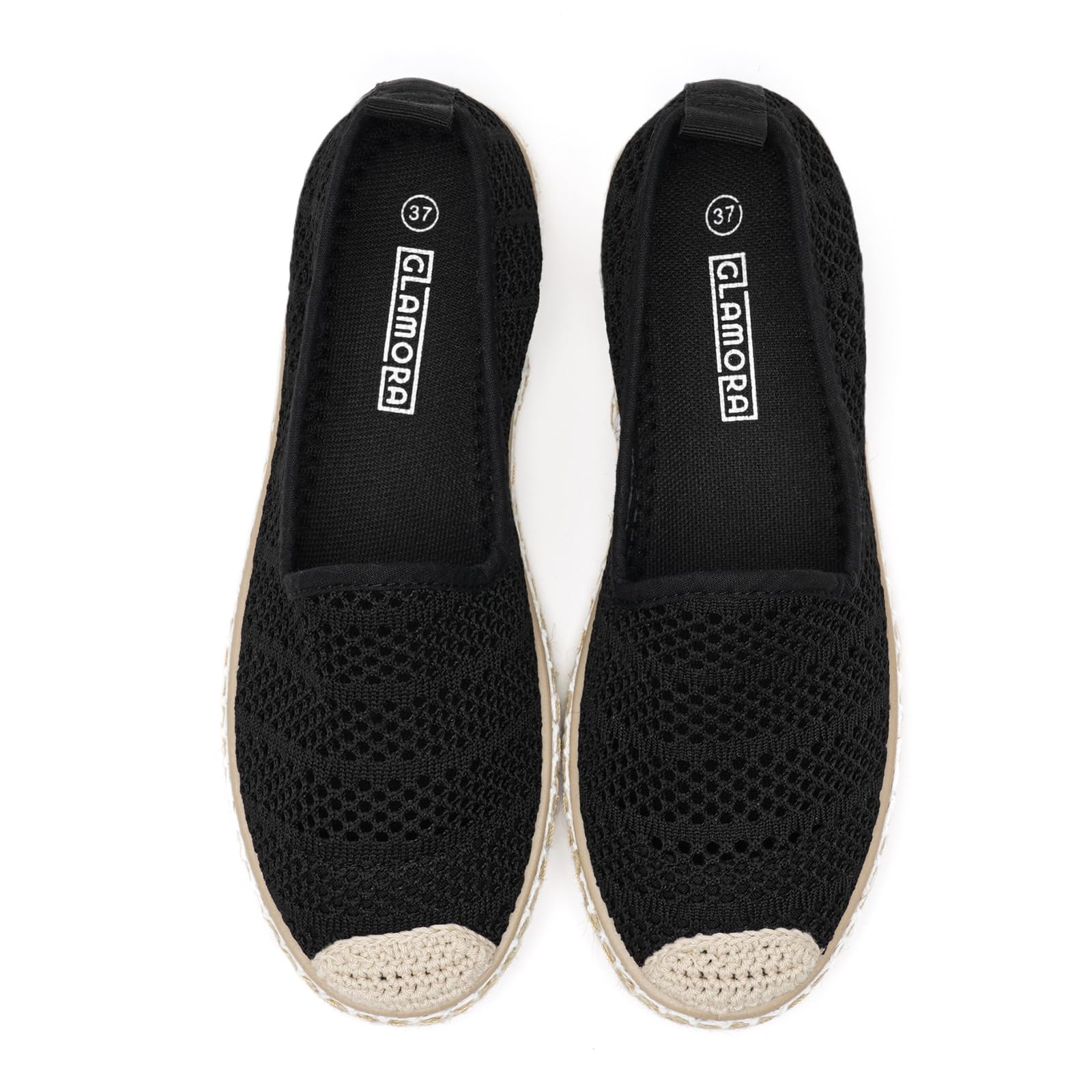 GLAMORA Espadrilles Femme Respirantes Chaussures d'Été Plates Textile Tricoté Souple Ballerines Confortables Semelle Légère Antidérapante Slip-on
