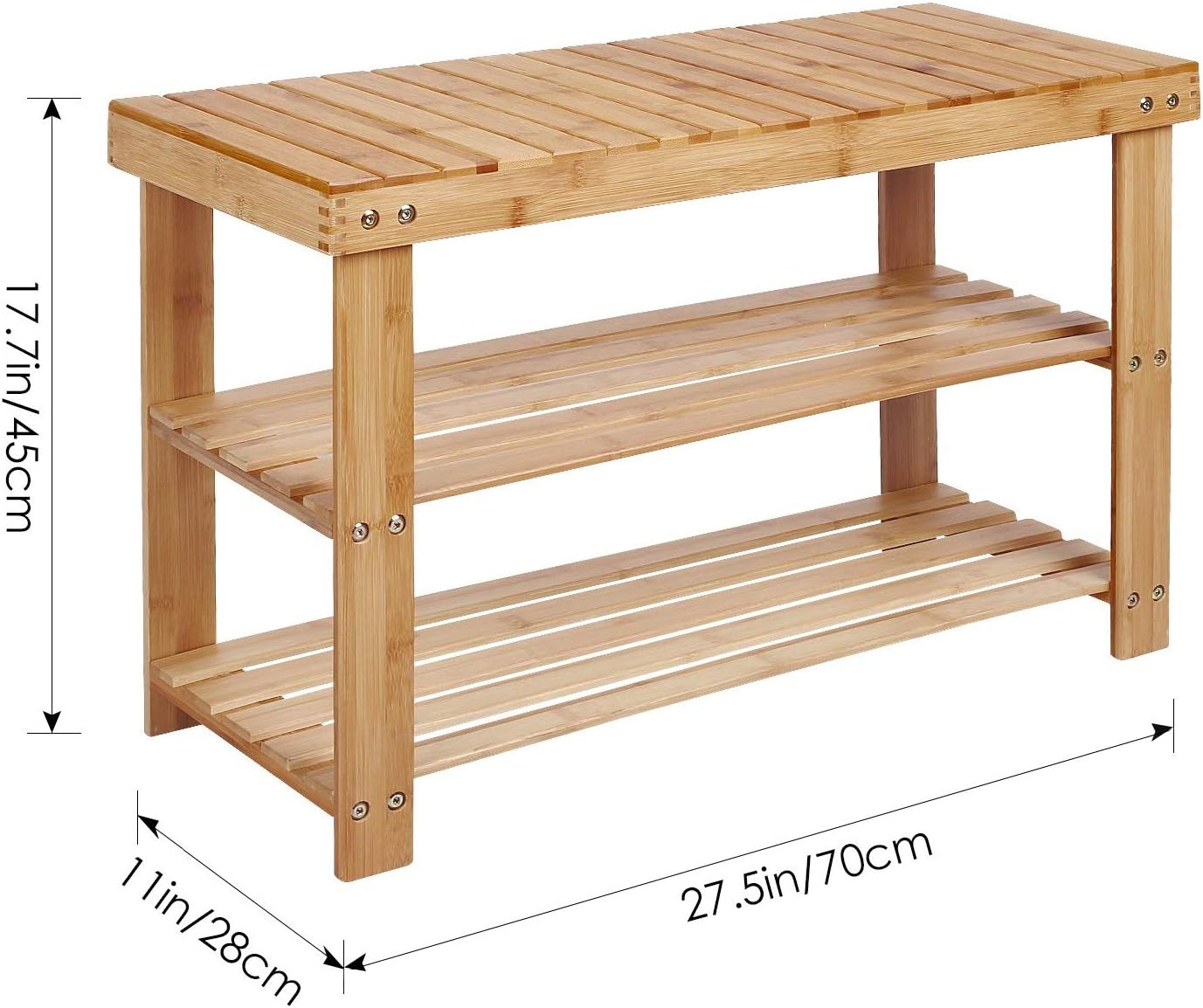 Royal Brands Bamboo Shoe Rack and Storage Bench 2 Tier Organizing Rack Bench Seat Perfect for Closets Hallway or Bedroom (27.5" x 11" x 17.75")
