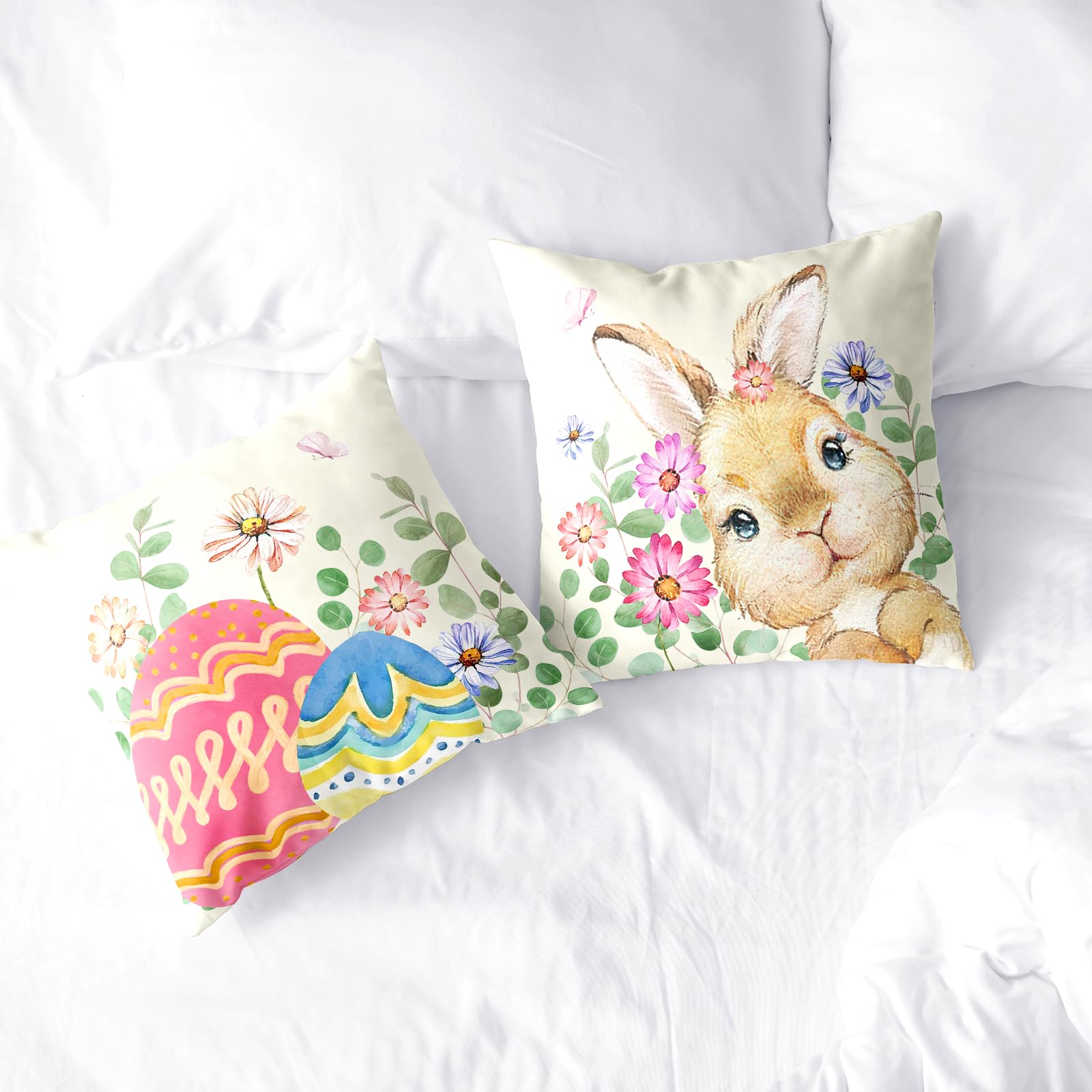 Funda De Almohada Lumbar De Pascua De 12 X 20 Pulgadas, Fundas De Almohada De Pascua, Huevos De Conejo, Flores Y Mariposas, Fundas De Almohada Moradas, Decoración Oblonga, Bonita Funda De