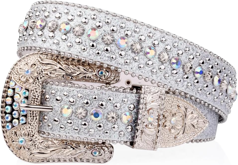 Women’S Punk Rock Rhinestone Shiny PU Belt Retro Decorative For Jeans