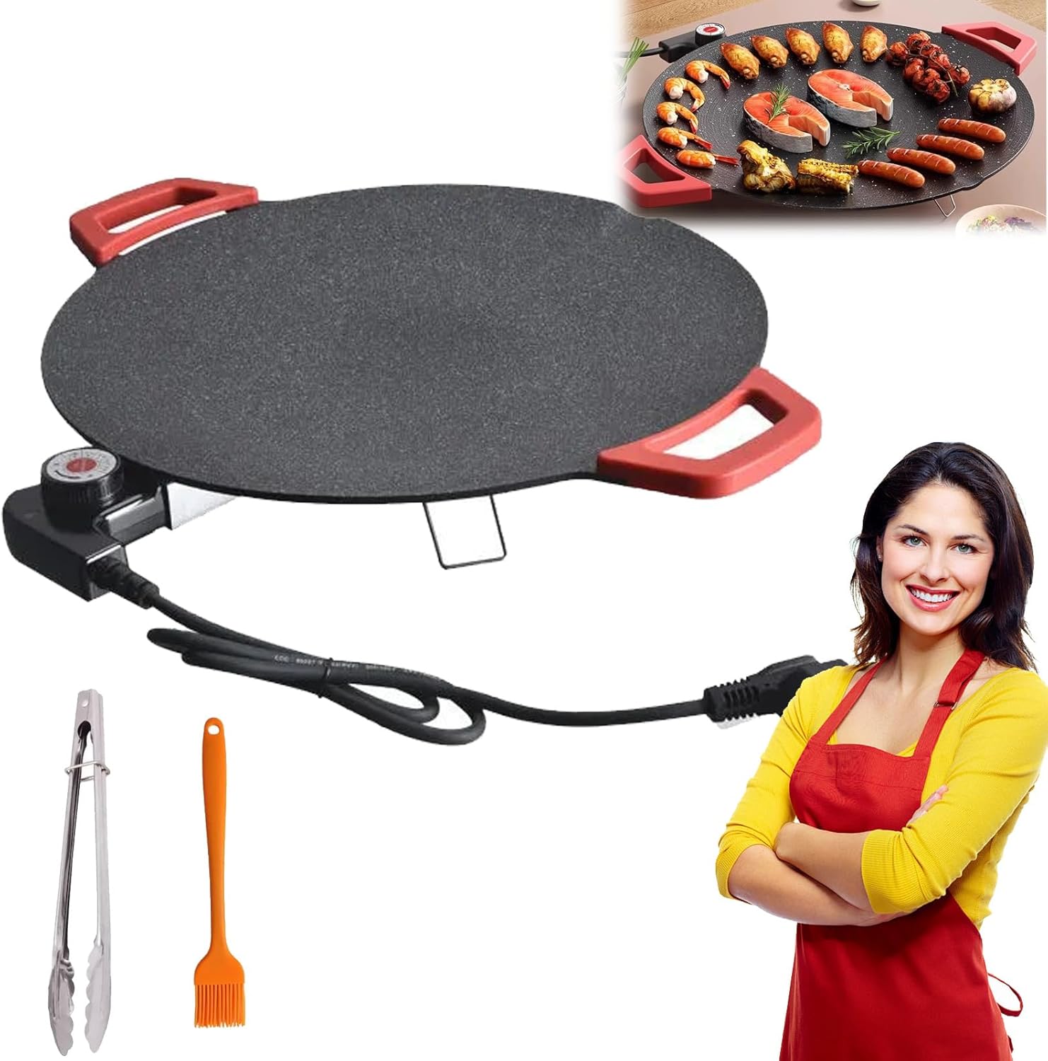 Indoor Smokeless Electric Griddle, Non-stick Electric Indoor Grill Pan, Electric Griddle Nonstick, For Indoor Use, Compact, Fast-Heating Tabletop Grill for Steaks, Burgers, Pancakes, BBQ (16inch)