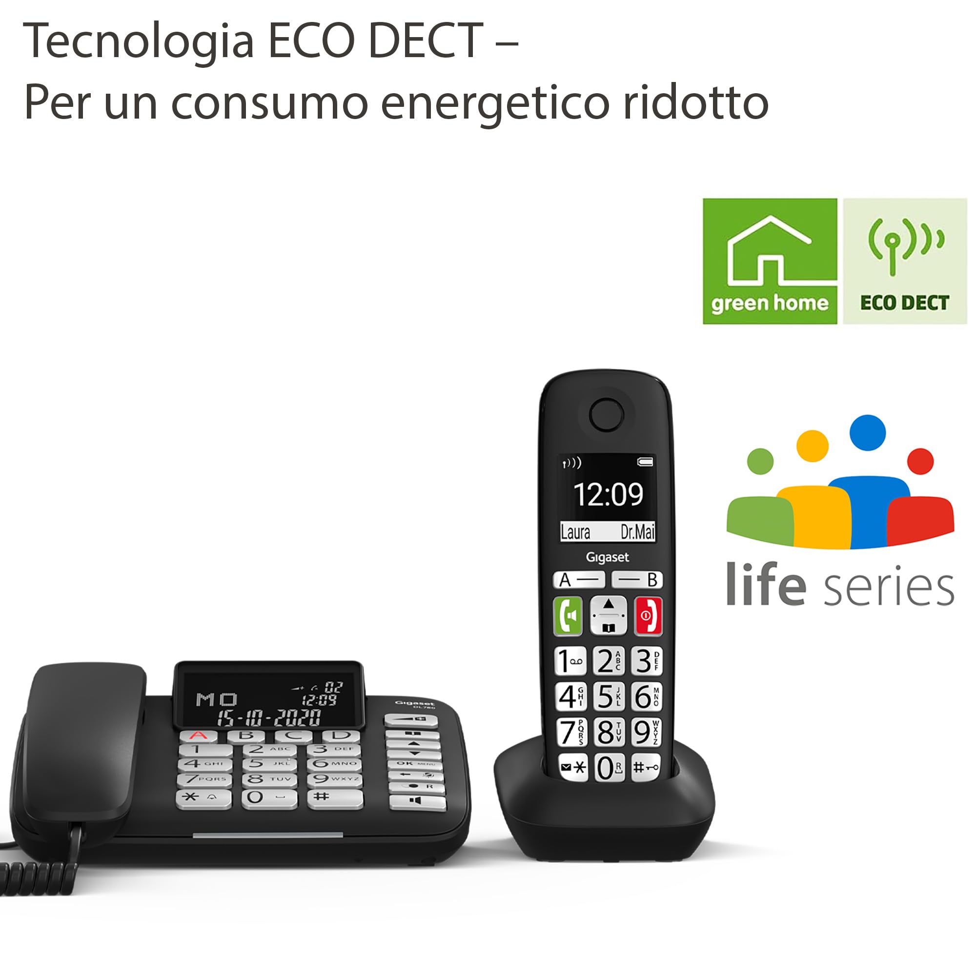 Gigaset DL780 Plus Telefono Fisso con Cornetta Cordless, Nero | Sincronizzazione chiamate, suonerie forti, [Versione Italiana]