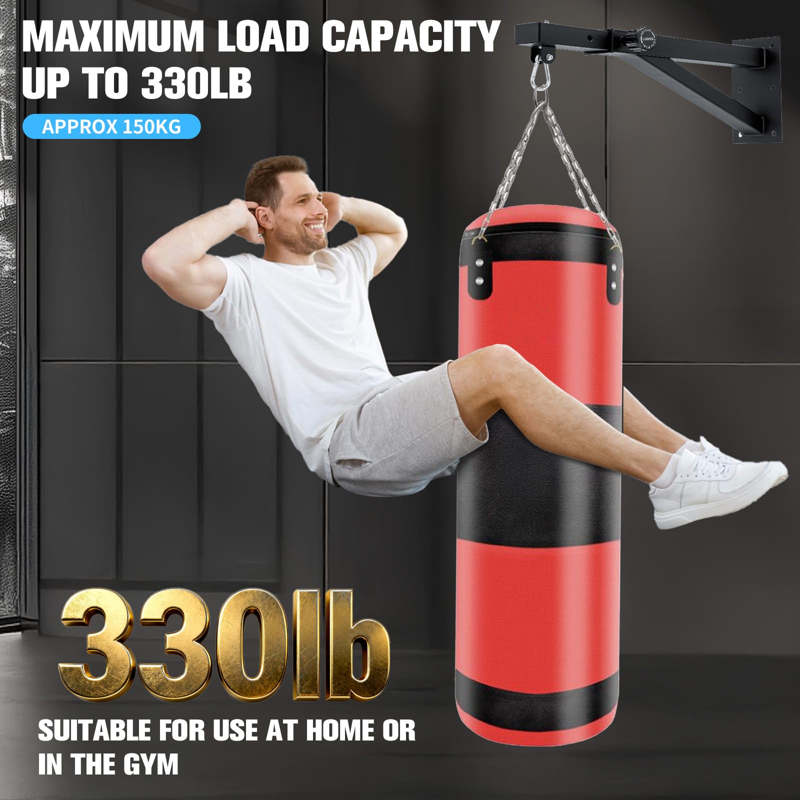 Support mural pour sac de frappe - Longueur réglable de 44 à 69 cm - Construction résistante - Compatible avec les sacs de sable, les sacs de vitesse, les sacs MMA pour une utilisation dans la