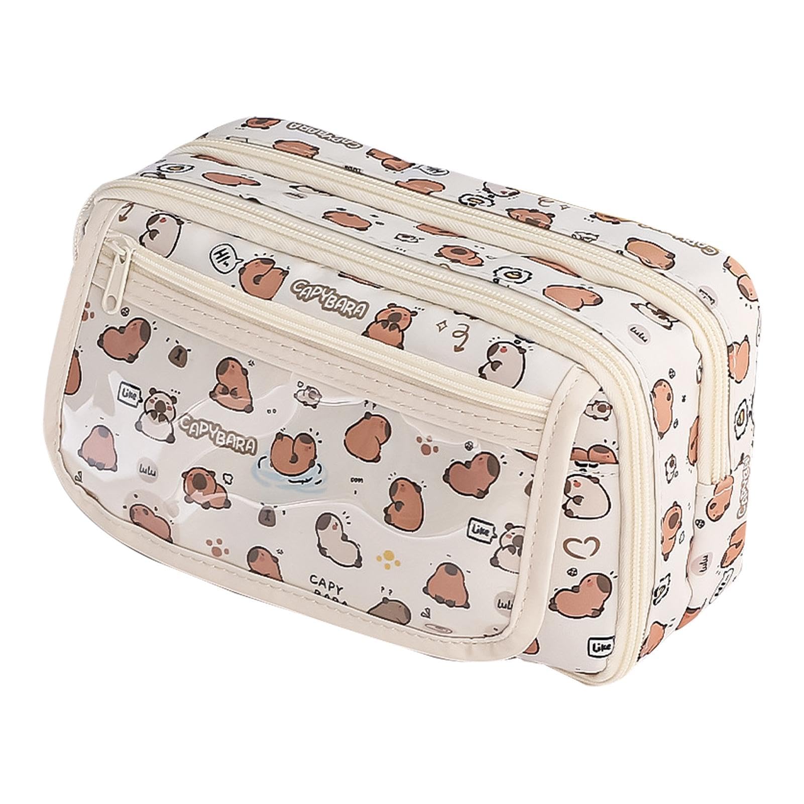 Hshenjhu Astuccio Capibara,Astuccio Capybara di Grande Capacità con 5 Scomparti,Kawaii Set Cancelleria Capibara con Cerniera,kit Cayibara Cancelleria Trasparente per Bambina Ragazze Ragazzi Studenti