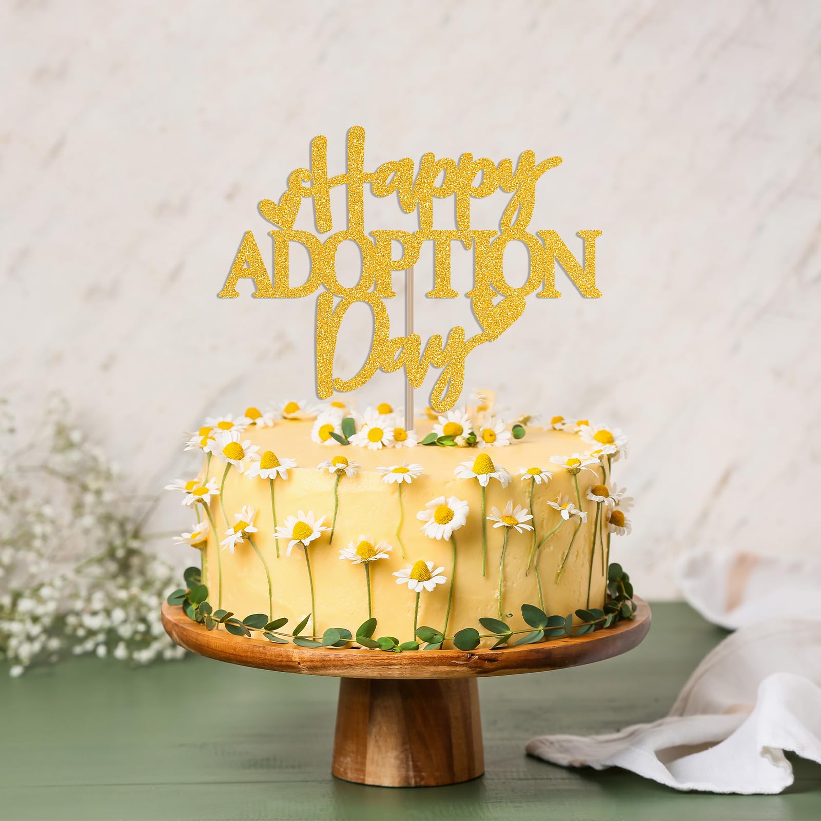 Happy Adoption Day Cake Topper - Love Makes a Family Cake Decor, Child Pet Adoption Anniversary Party Supplies Gold Glitter