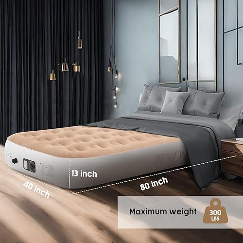 Miniatura 5 de NXONE Colchón de aire, colchón inflable individual de lujo, doble inflado, colchón de aire individual con bomba eléctrica integrada, cama de