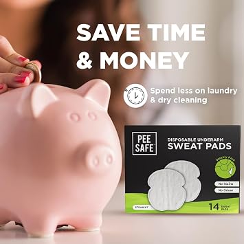 Pee Safe Disposable Underarm Sweat Pads 14 Count | No Stains, No Odor | Ultra-Thin & Breathable Armpit Liners for Men & Women | Daily Sweat Protection | Straight Shape Pads
