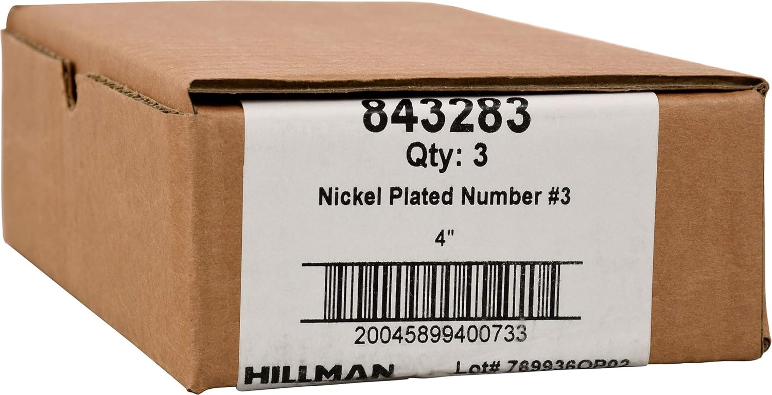 Distinctions 843283 House Number 3, Brushed Nickel Zinc Self-Adhesive Address Number, Modern Outdoor Address Sign for Front Door, Mailbox, Wall, or Plaque, 4 Inches
