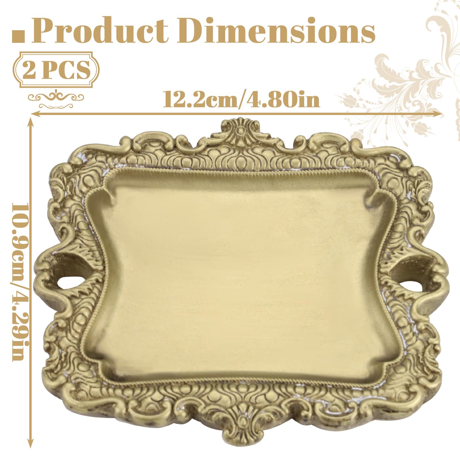 Lot de 2 plateaux à bijoux antiques pour bagues, style baroque, pour commode, collier, bracelet, femme, mariage, anniversaire (couleur laiton)