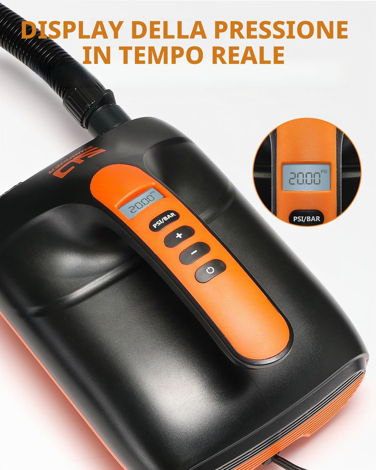 Swonder SUP Pompa elettrica 20PSI ad alta pressione pompa ad aria elettrica con inflazione intelligente a due stadi, supporta 3 SUP in fila, buona per paddle board barche kayak