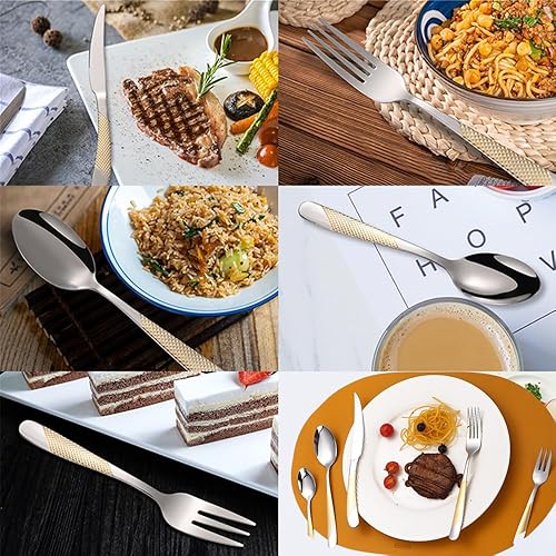 Miniatura 92 de A·HOUSEWARE - Juego de cubiertos iridiscentes con diseño hueco, 20 piezas, acero inoxidable, incluye tenedores, cucharas, cuchillos, utensilios