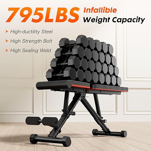 Miniatura 4 de Banco de pesas ajustable para gimnasio en casa, equipo de entrenamiento plegable para entrenamiento de fuerza de cuerpo completo, banco inclinado