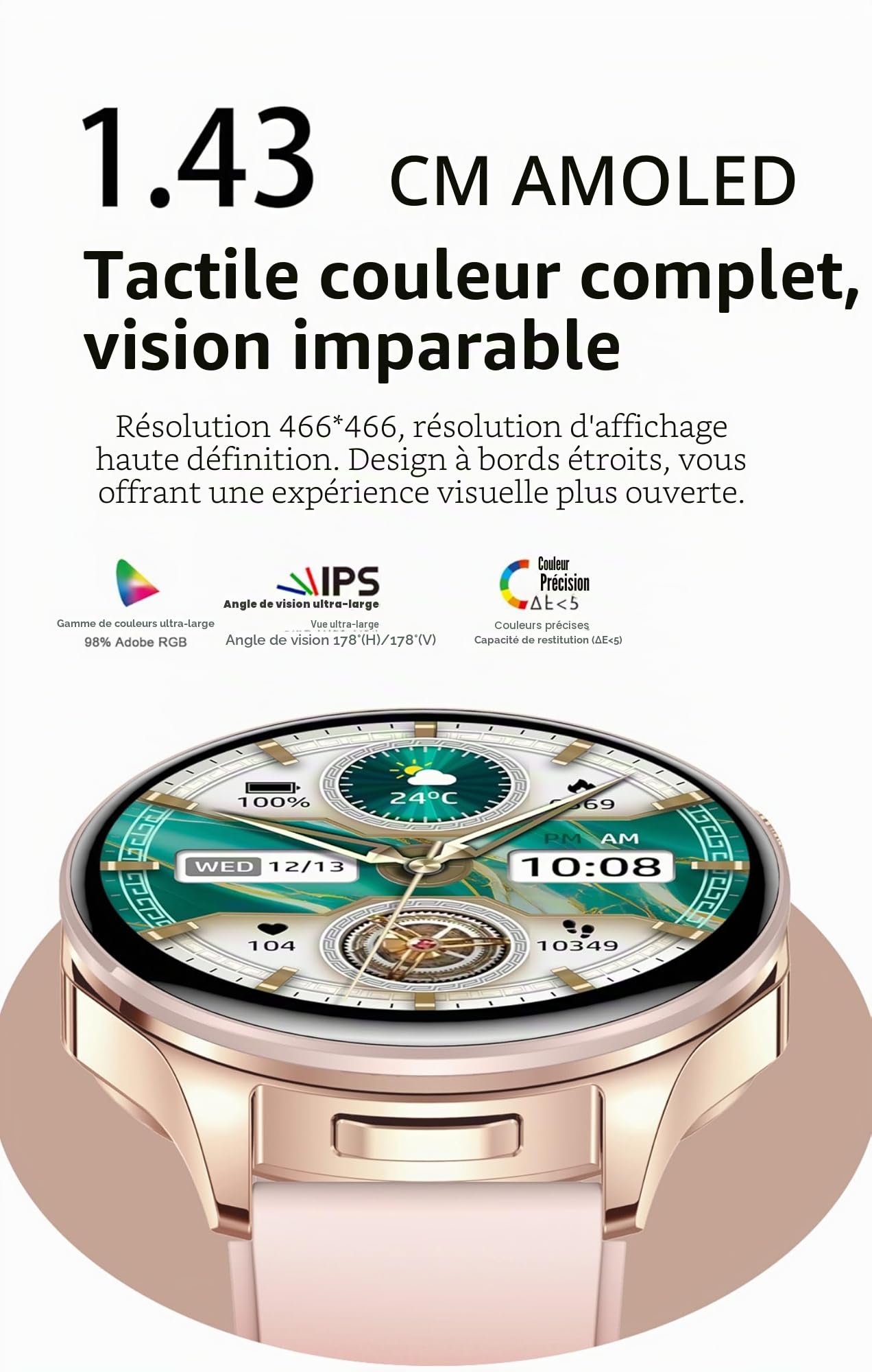 Montre Connectée Homme Femme avec écouteurs, Montre Sport Smartwatch pour Android iOS, Écran AMOLED de 1,43'' Montre Intelligente, Podometre Oxymetre Cycle Menstruel Calories Notification, Noir