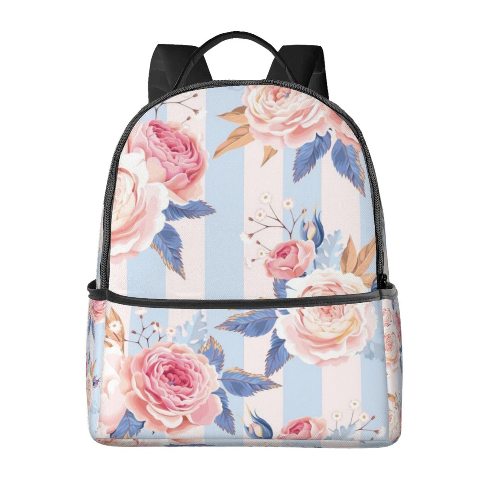 Sac à dos imprimé à rayures de fleurs avec grand volume noir - 6