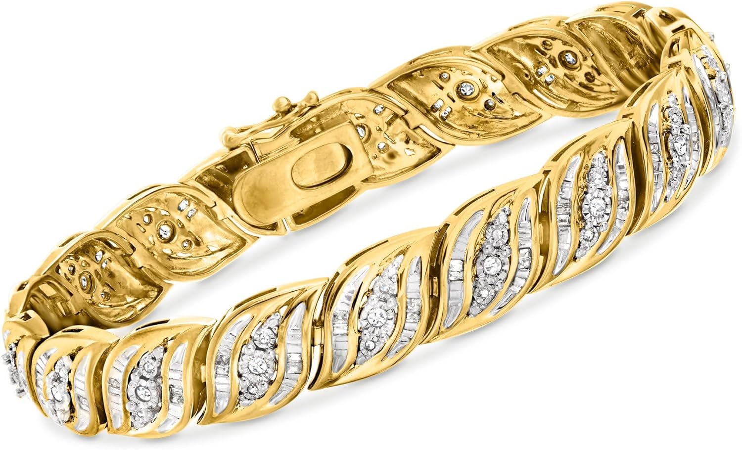 Ross-Simons Diamond Bracelet in 18kt Gold Over Sterling Silver, Elegant Bracelet for Women, Diamond & Gold Jewelry, Christmas, Birthday Gift