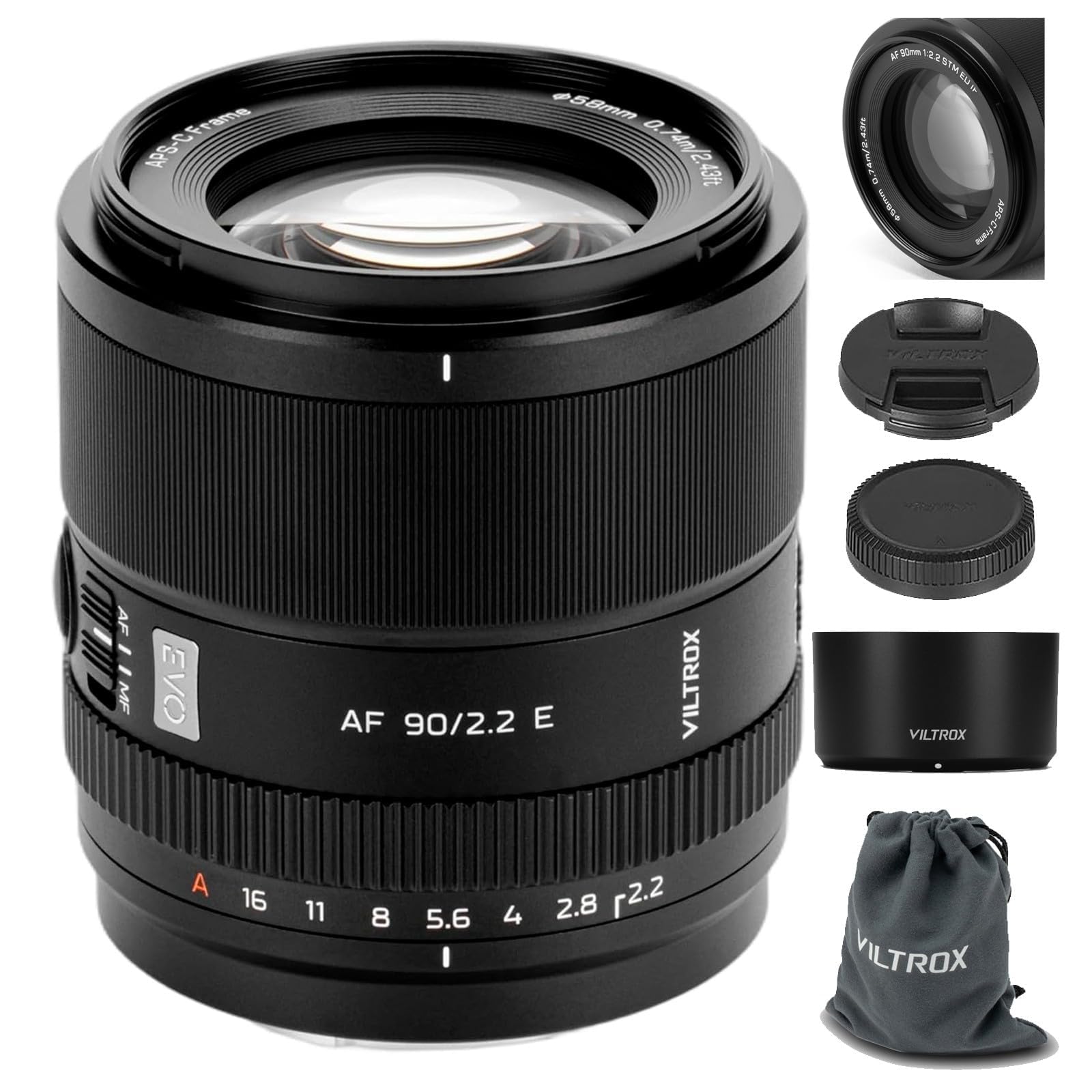 VILTROX 90mm F2.2 EVO E-Mount Lens for Sony E, APS-C Autofocus Telephoto Prime Lens for Sony E-Mount Cameras A7IV ZV-E1 A7CII A7RV FX3 A7SIII A7CR A7III A7C A1 A7RIV A9 A9II A7RIII ZV-E10