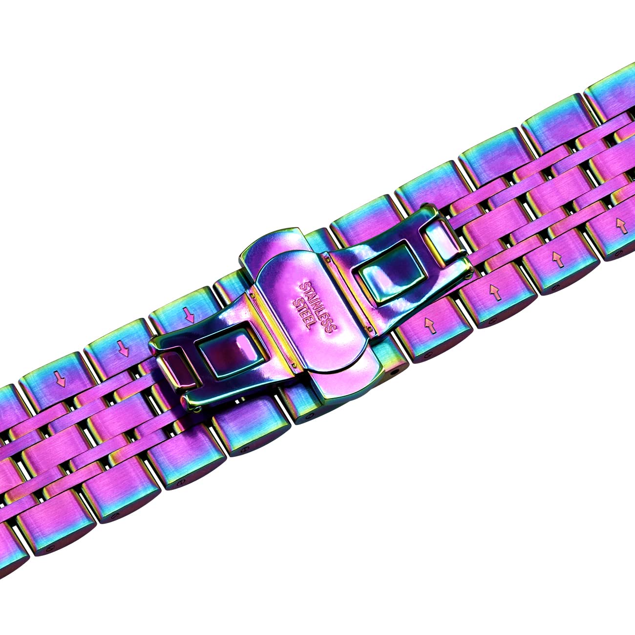 Bracelet de montre en métal à dégagement rapide, 20 mm, bracelet classique en acier inoxydable avec 7 rangées de lignes épurées bicolores, brossé et poli, pour homme et femme, bleu