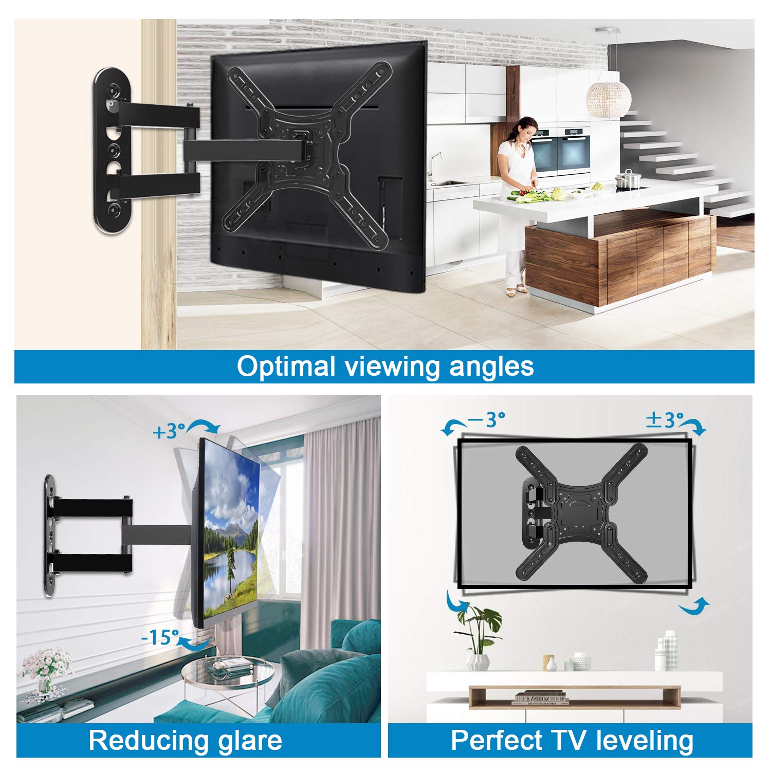 JUSTSTONE Full Motion TV Wall Mount for Most 2660 Inch LED, LCD TVs