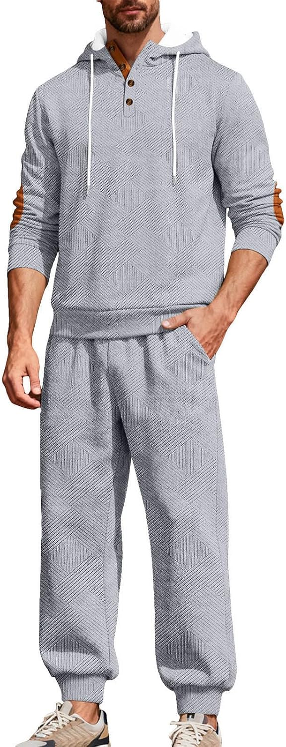 Cambkatl Men's Long Sleeve Casual Tracksuit Sets, Pullover Button Up Hoodies & Sweatpants Fall Winter Jogging Sweatsuits